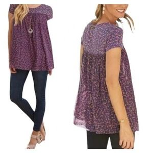 Matilda Jane Medium Walking On a Cloud Mesh Babydoll Top Blouse Floral Purple